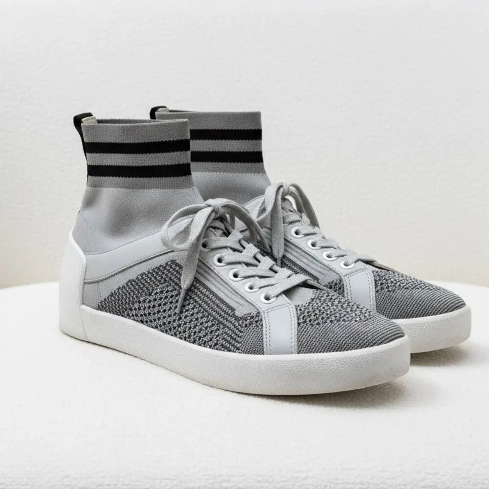 ASH Sock Style Knit High Top Sneakers Gray White Red Star EU 38